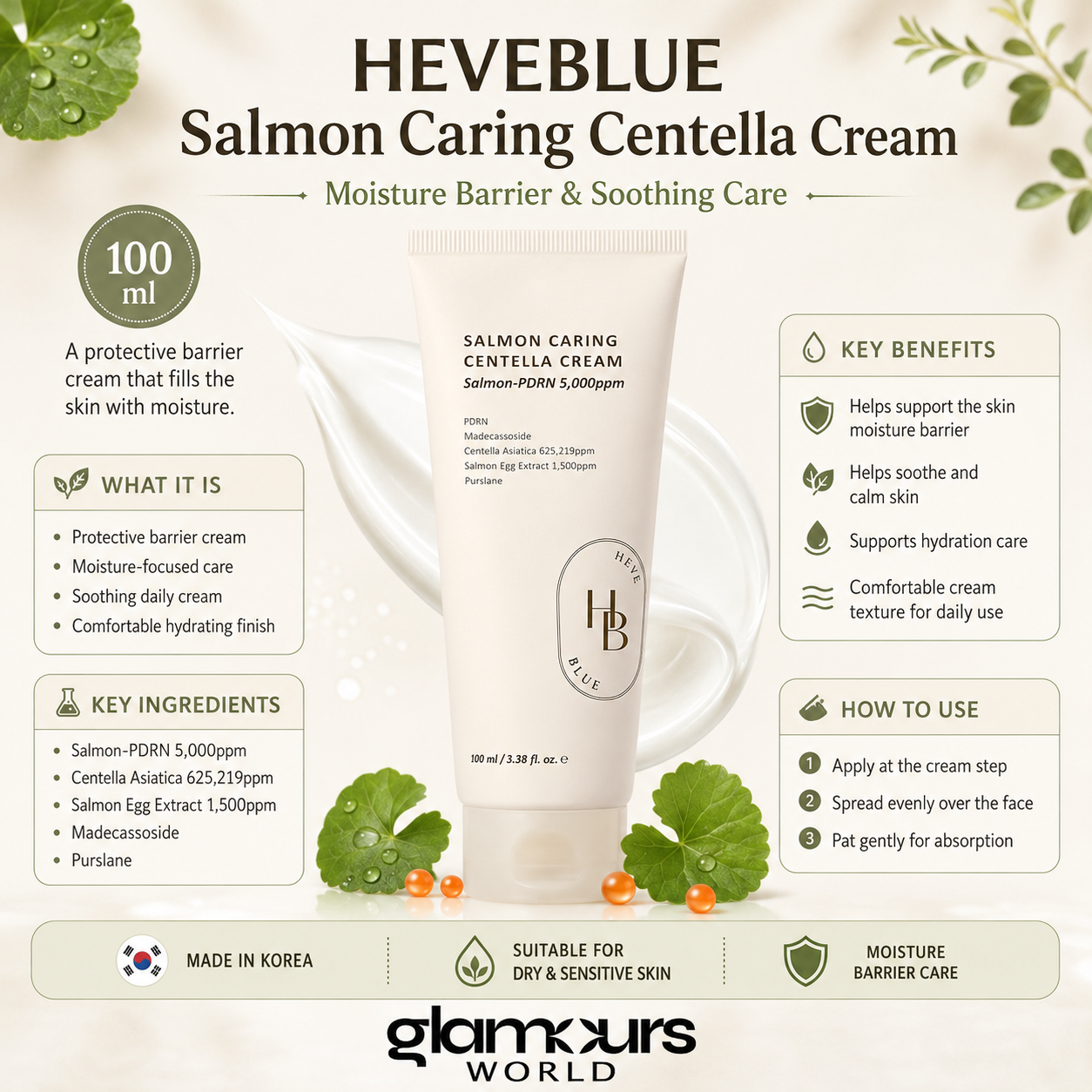 HEVEBLUE Salmon Caring Centella Cream 100ml